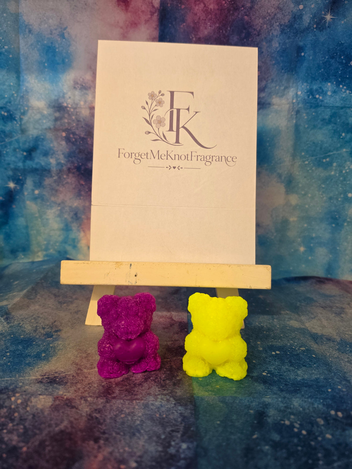 Bubblegum teddy bear soap in purple and yellow, ForgetMeKnot Fragrance