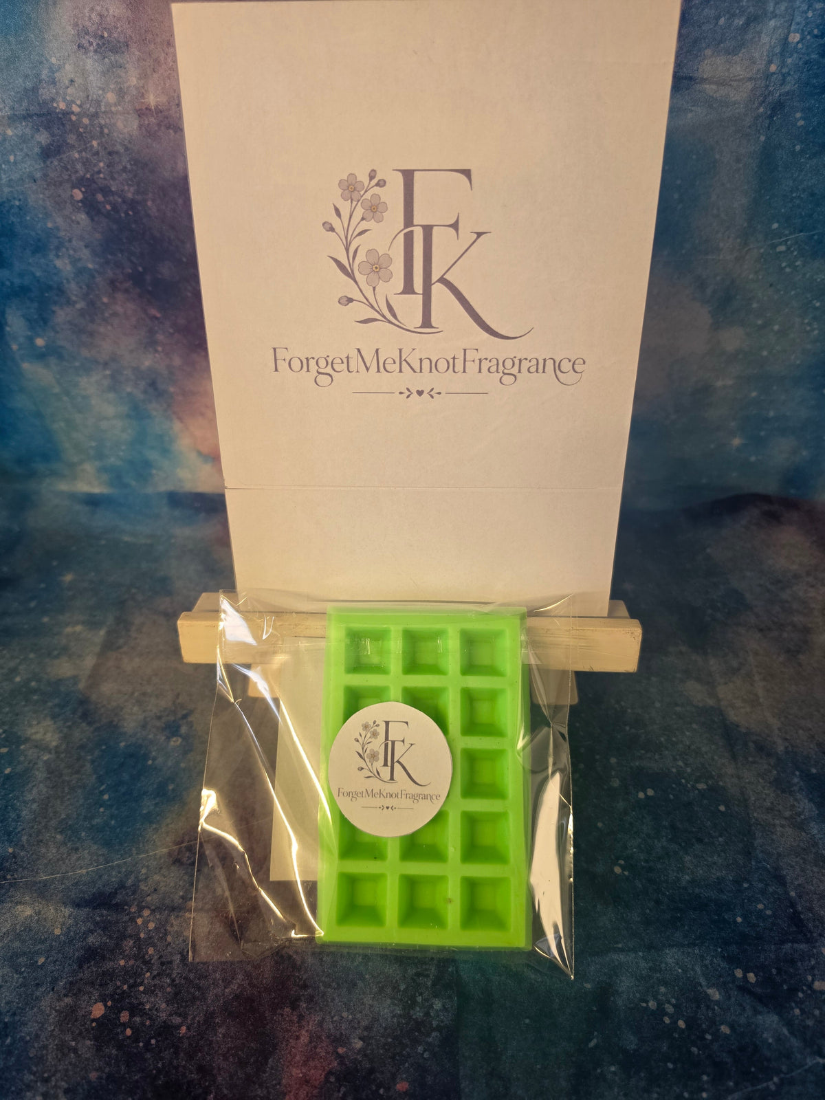 Black Cherry large waffle bar wax melt in branded ForgetMeKnot Fragrance packaging