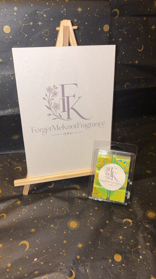 AvoBath Clamshell wax melts in branded ForgetMeKnot Fragrance packaging