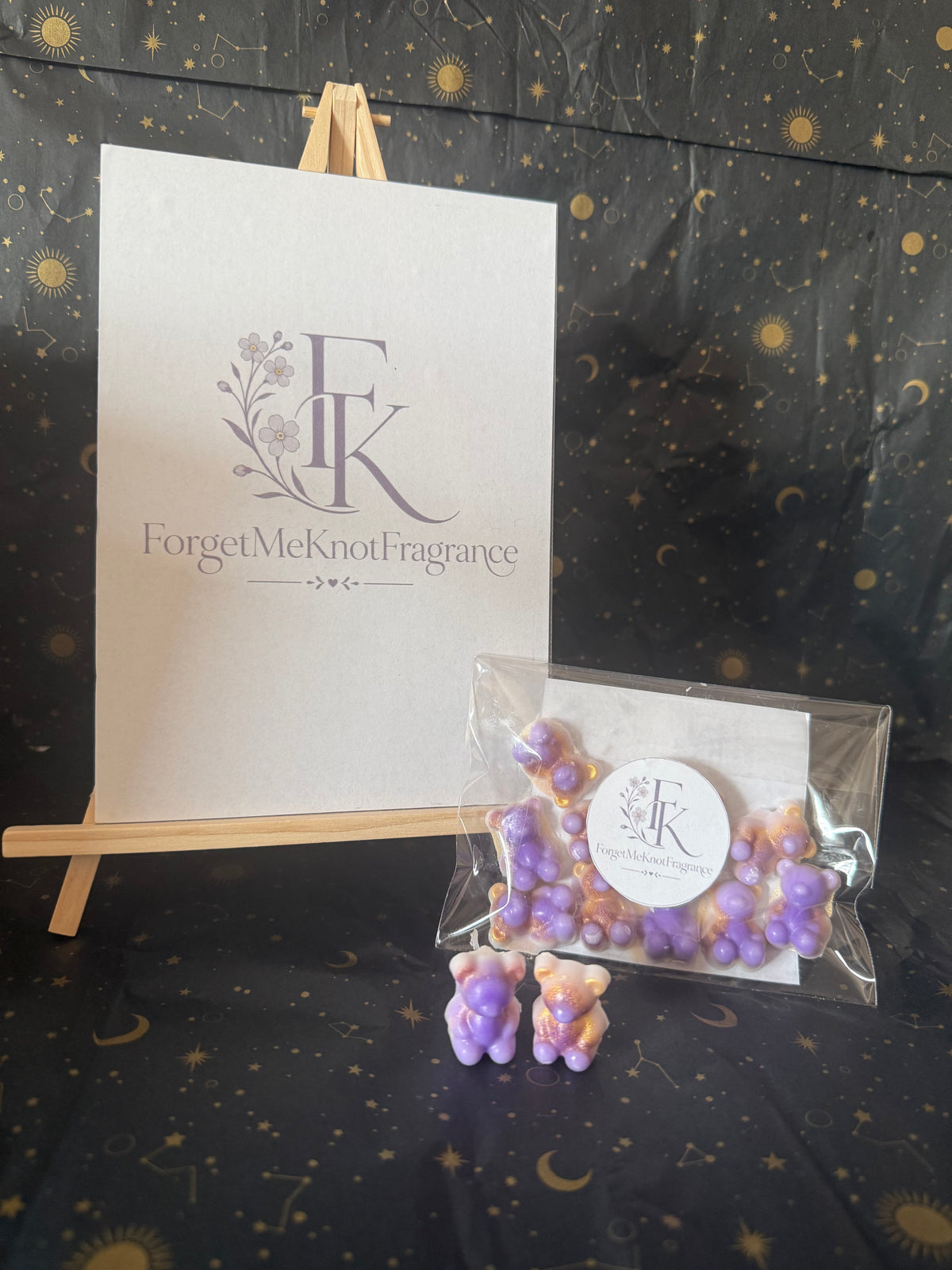 Purple Rain Bears 10 Pack wax melts in branded ForgetMeKnot Fragrance packaging