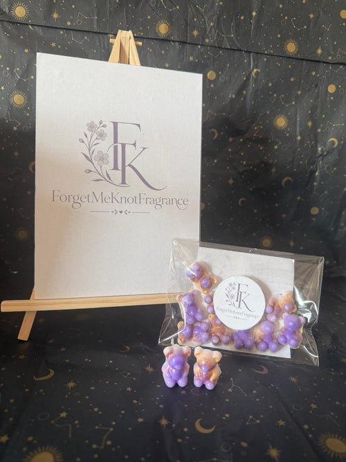 Purple Rain Bears 10 Pack wax melts in branded ForgetMeKnot Fragrance packaging