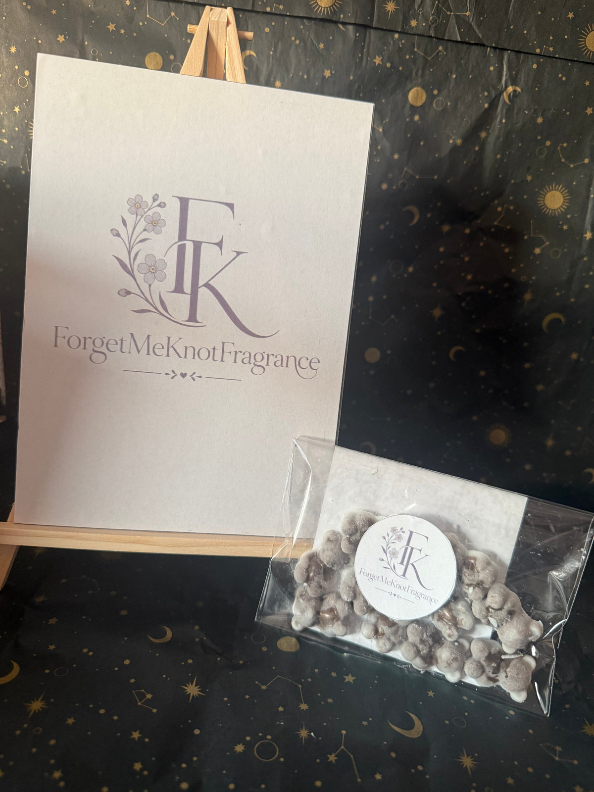 Discounted Coconut and Vanilla Bears wax melts in branded ForgetMeKnot Fragrance packaging
